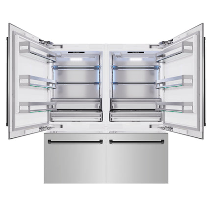 ZLINE Autograph Edition 72 in. 39.6 cu. ft. French Door Built-In Bottom Freezer Refrigerator with Water Dispensers and Ice Makers in Stainless Steel with Matte Black Accents (RBITZ-304-72MB)