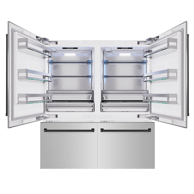 ZLINE Autograph Edition 72 in. 39.6 cu. ft. French Door Built-In Bottom Freezer Refrigerator with Water Dispensers and Ice Makers in Stainless Steel with Matte Black Accents (RBITZ-304-72MB)