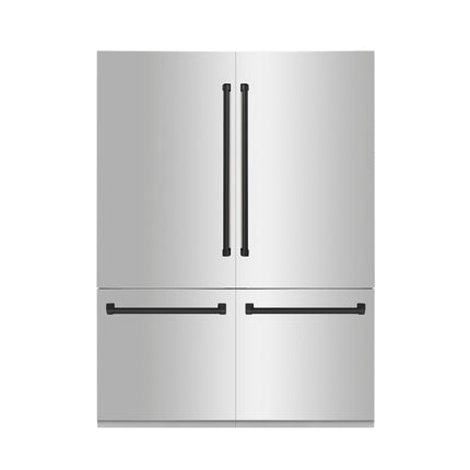 ZLINE Autograph Edition 60 in. 32.2 cu. ft. French Door Built-In Bottom Freezer Refrigerator with Water Dispenser and Ice Maker in Stainless Steel with Matte Black Accents (RBIVZ-304-60-MB)