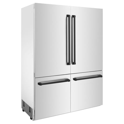 ZLINE Autograph Edition 60 in. 32.2 cu. ft. French Door Built-In Bottom Freezer Refrigerator with Water Dispenser and Ice Maker in Stainless Steel with Matte Black Accents (RBIVZ-304-60-MB)