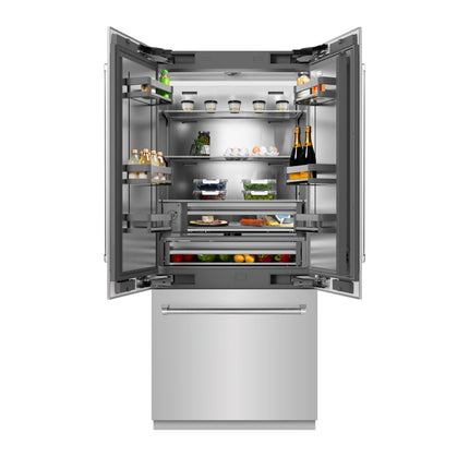 ZLINE 36 in. 19.6 cu. ft. French Door Built-In Bottom Freezer Refrigerator with Water Dispenser and Ice Maker in Stainless Steel with Stainless Steel Interior (SRBIV-304-36)