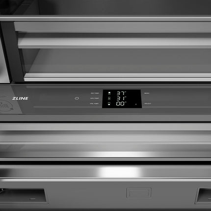 ZLINE Autograph Edition 36 in. 19.6 cu. ft. French Door Built-In Bottom Freezer Refrigerator with Water Dispenser and Ice Maker in Stainless Steel with Stainless Steel Interior and Polished Gold Helix Handles (SRBIVZ-30436KG)