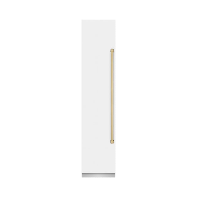 ZLINE Autograph Edition 18 in. 8.6 cu. ft. Left Hinge Column Freezer in White Matte with Graphite Gray Interior and Champagne Bronze Accents (RCFVLZ-WM-18-CB)