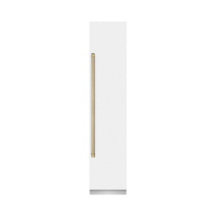 ZLINE Autograph Edition 18 in. 8.6 cu. ft. Right Hinge Column Freezer in White Matte with Graphite Gray Interior and Champagne Bronze Accents (RCFVRZ-WM-18-CB)