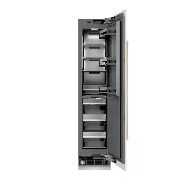 ZLINE Autograph Edition 18 in. 8.6 cu. ft. Right Hinge Column Freezer in White Matte with Graphite Gray Interior and Champagne Bronze Accents (RCFVRZ-WM-18-CB)