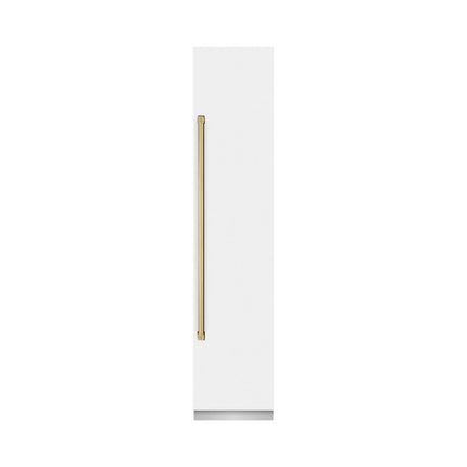 ZLINE Autograph Edition 18 in. 8.6 cu. ft. Right Hinge Column Freezer in White Matte with Graphite Gray Interior and Polished Gold Accents (RCFVRZ-WM-18-G)