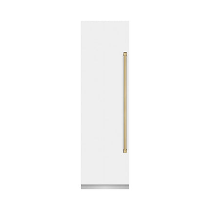 ZLINE Autograph Edition 24 in. 12.4 cu. ft. Column Freezer in White Matte with Graphite Gray Interior and Champagne Bronze Accents (RCFVZ-WM-24-CB)