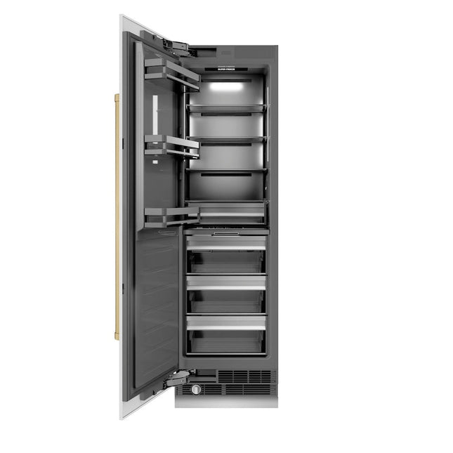 ZLINE Autograph Edition 24 in. 12.4 cu. ft. Column Freezer in White Matte with Graphite Gray Interior and Champagne Bronze Accents (RCFVZ-WM-24-CB)