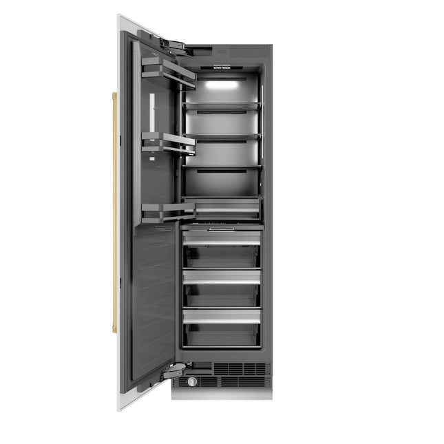ZLINE Autograph Edition 24 in. 12.4 cu. ft. Column Freezer in White Matte with Graphite Gray Interior and Polished Gold Accents (RCFVZ-WM-24-G)
