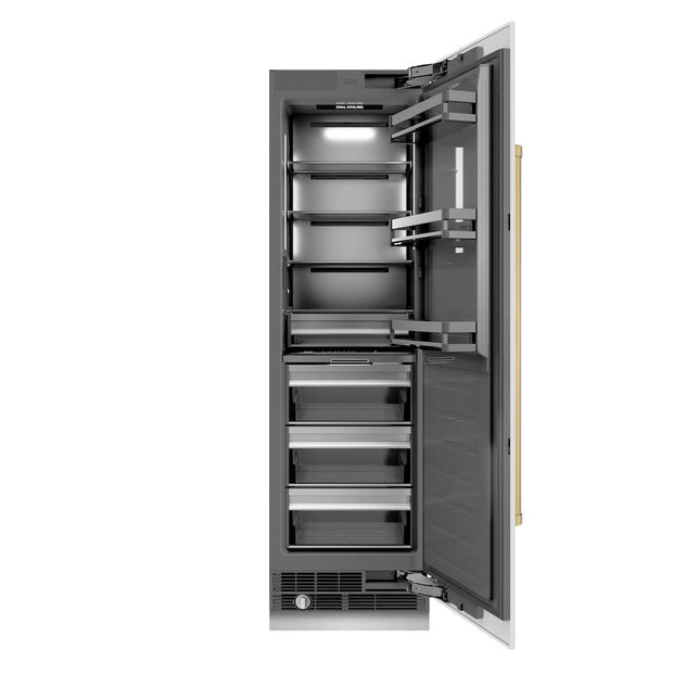 ZLINE Autograph Edition 24 in. 12.5 cu. ft. Column Refrigerator in White Matte with Graphite Gray Interior and Champagne Bronze Accents (RCRVZ-WM-24-CB)