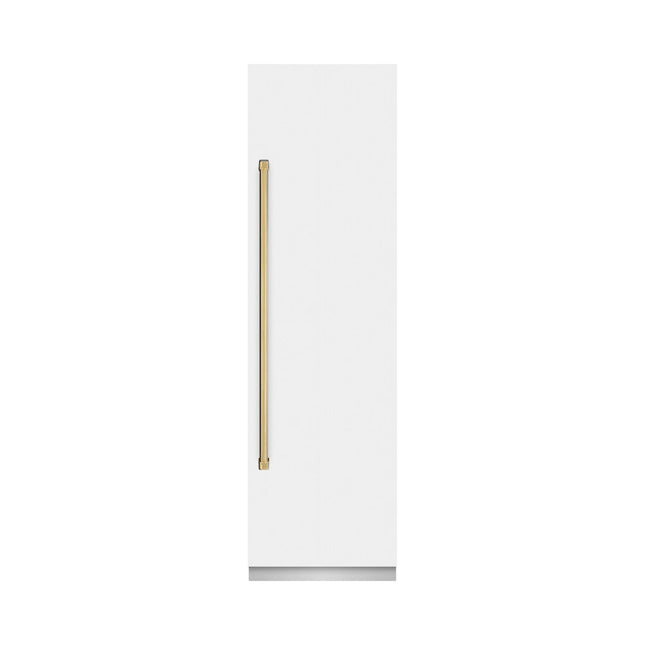 ZLINE Autograph Edition 24 in. 12.5 cu. ft. Column Refrigerator in White Matte with Graphite Gray Interior and Polished Gold Accents (RCRVZ-WM-24-G)