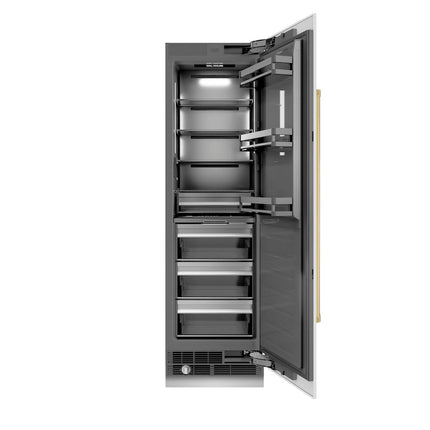 ZLINE Autograph Edition 24 in. 12.5 cu. ft. Column Refrigerator in White Matte with Graphite Gray Interior and Polished Gold Accents (RCRVZ-WM-24-G)