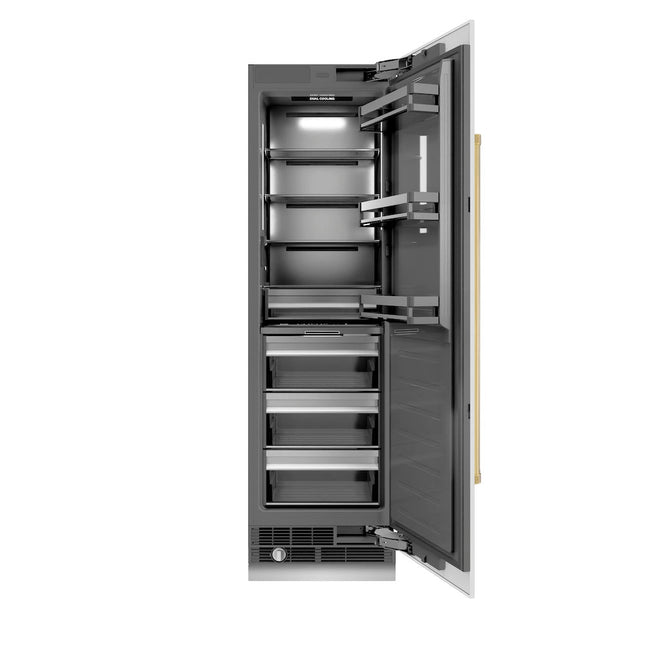 ZLINE Autograph Edition 24 in. 12.5 cu. ft. Column Refrigerator in White Matte with Graphite Gray Interior and Polished Gold Accents (RCRVZ-WM-24-G)