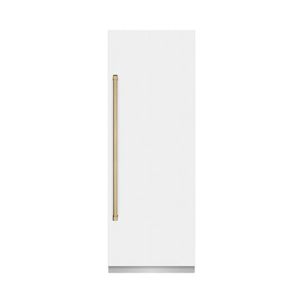 ZLINE Autograph Edition 30 in. 16.7 cu. ft. Column Refrigerator in White Matte with Graphite Gray Interior and Champagne Bronze Accents (RCRVZ-WM-30-CB)