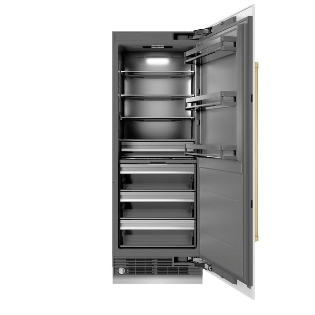 ZLINE Autograph Edition 30 in. 16.7 cu. ft. Column Refrigerator in White Matte with Graphite Gray Interior and Champagne Bronze Accents (RCRVZ-WM-30-CB)