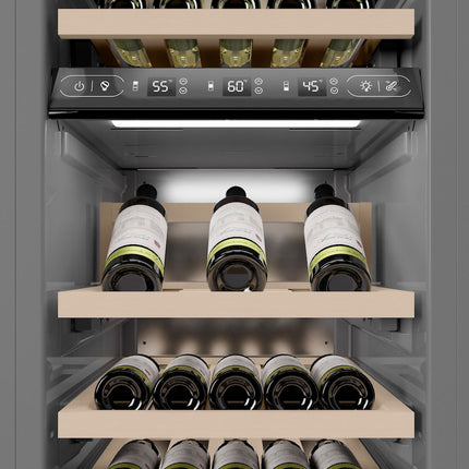 ZLINE Autograph Edition 18 in. 9.0 cu. ft. Triple Zone 68 Bottle Left Hinge Column Wine Cooler in White Matte with Champagne Bronze Accents (RCWVLZ-WM-18-CB)