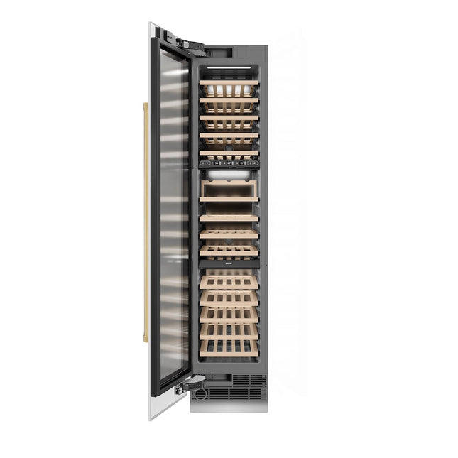 ZLINE Autograph Edition 18 in. 9.0 cu. ft. Triple Zone 68 Bottle Left Hinge Column Wine Cooler in White Matte with Polished Gold Accents (RCWVLZ-WM-18-G)