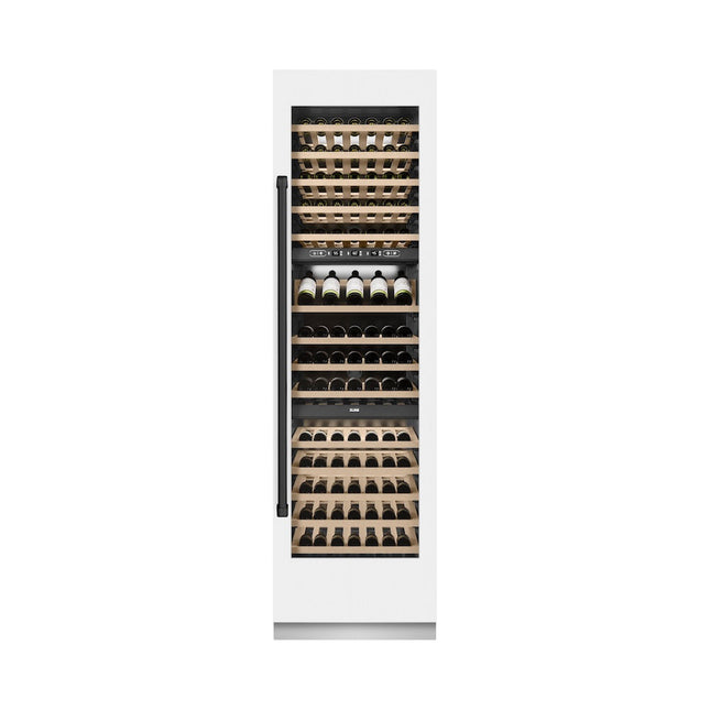 ZLINE Autograph Edition 24 in. 12.4 cu. ft. Triple Zone 100 Bottle Column Wine Cooler in White Matte and Matte Black Accents (RCWVZ-WM-24-MB)