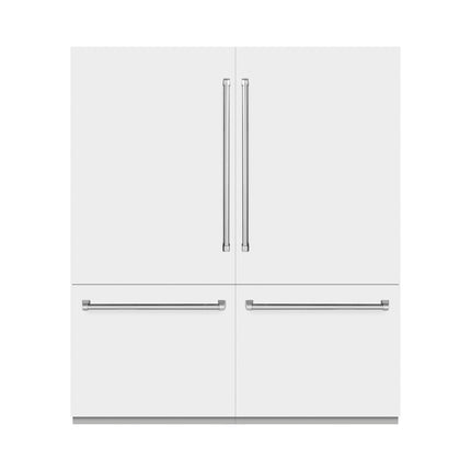 ZLINE 72 in. 39.6 cu. ft. French Door Built-In Bottom Freezer Refrigerator with Water Dispensers and Ice Makers in White Matte with Graphite Gray Interior (GRBIT-WM-72)
