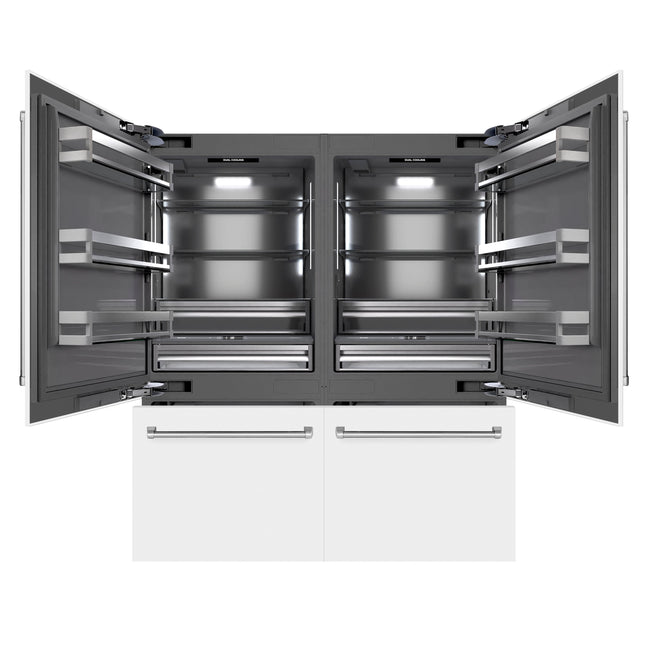 ZLINE 72 in. 39.6 cu. ft. French Door Built-In Bottom Freezer Refrigerator with Water Dispensers and Ice Makers in White Matte with Graphite Gray Interior (GRBIT-WM-72)