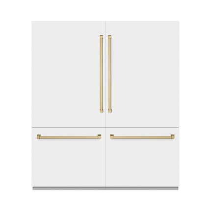 ZLINE Autograph Edition 72 in. 39.6 cu. ft. French Door Built-In Bottom Freezer Refrigerator with Water Dispensers and Ice Makers in White Matte with Graphite Gray Interior and Champagne Bronze Accents (GRBITZ-WM-72-CB)