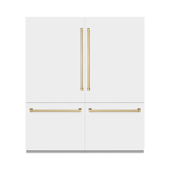 ZLINE Autograph Edition 72 in. 39.6 cu. ft. French Door Built-In Bottom Freezer Refrigerator with Water Dispensers and Ice Makers in White Matte with Graphite Gray Interior and Champagne Bronze Accents (GRBITZ-WM-72-CB)