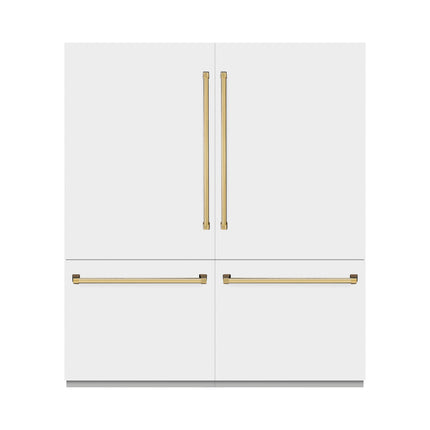 ZLINE Autograph Edition 72 in. 39.6 cu. ft. French Door Built-In Bottom Freezer Refrigerator with Water Dispensers and Ice Makers in White Matte with Graphite Gray Interior and Polished Gold Accents (GRBITZ-WM-72-G)
