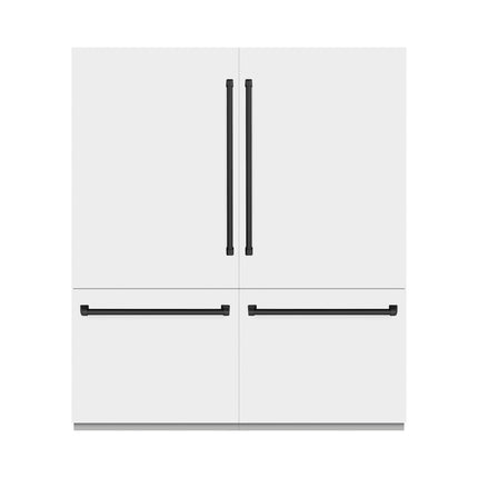 ZLINE Autograph Edition 72 in. 39.6 cu. ft. French Door Built-In Bottom Freezer Refrigerator with Water Dispensers and Ice Makers in White Matte with Graphite Gray Interior and Matte Black Accents (GRBITZ-WM-72-MB)