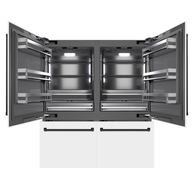 ZLINE Autograph Edition 72 in. 39.6 cu. ft. French Door Built-In Bottom Freezer Refrigerator with Water Dispensers and Ice Makers in White Matte with Graphite Gray Interior and Matte Black Accents (GRBITZ-WM-72-MB)