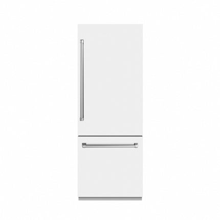 ZLINE 30 in. 16.1 cu. ft. Built-In Bottom Freezer Refrigerator with Water Dispenser and Ice Maker in White Matte with Graphite Gray Interior (GRBIV-WM-30)