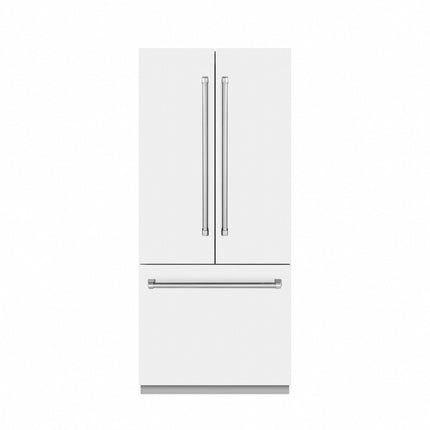 ZLINE 36 in. 19.6 cu. ft. French Door Built-In Bottom Freezer Refrigerator with Water Dispenser and Ice Maker in White Matte with Graphite Gray Interior (GRBIV-WM-36)