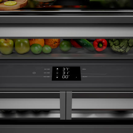 ZLINE Autograph Edition 36 in. 19.6 cu. ft. French Door Built-In Bottom Freezer Refrigerator with Water Dispenser and Ice Maker in White Matte with Graphite Gray Interior and Polished Gold Accents (GRBIVZ-WM-36-G)