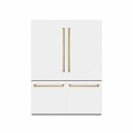 ZLINE Autograph Edition 60 in. 32.2 cu. ft. French Door Built-In Bottom Freezer Refrigerator with Water Dispenser and Ice Maker in White Matte with Graphite Gray Interior and Champagne Bronze Accents (GRBIVZ-WM-60-CB)
