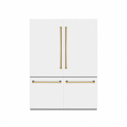 ZLINE Autograph Edition 60 in. 32.2 cu. ft. French Door Built-In Bottom Freezer Refrigerator with Water Dispenser and Ice Maker in White Matte with Graphite Gray Interior and Polished Gold Accents (GRBIVZ-WM-60-G)