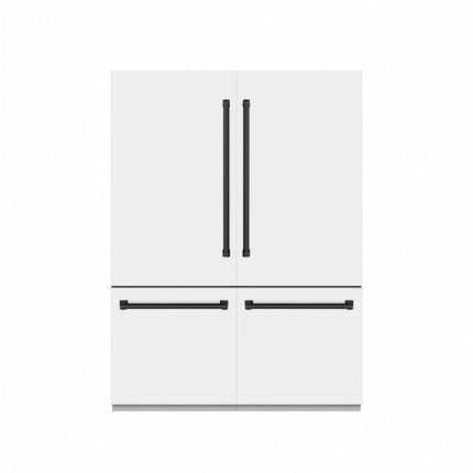 ZLINE Autograph Edition 60 in. 32.2 cu. ft. French Door Built-In Bottom Freezer Refrigerator with Water Dispenser and Ice Maker in White Matte with Graphite Gray Interior and Matte Black Accents (GRBIVZ-WM-60-MB)