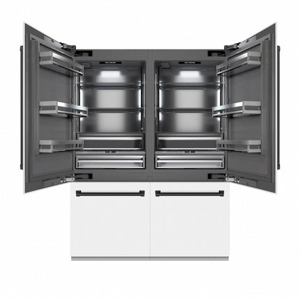 ZLINE Autograph Edition 60 in. 32.2 cu. ft. French Door Built-In Bottom Freezer Refrigerator with Water Dispenser and Ice Maker in White Matte with Graphite Gray Interior and Matte Black Accents (GRBIVZ-WM-60-MB)