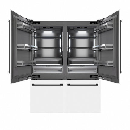 ZLINE Autograph Edition 60 in. 32.2 cu. ft. French Door Built-In Bottom Freezer Refrigerator with Water Dispenser and Ice Maker in White Matte with Graphite Gray Interior and Matte Black Accents (GRBIVZ-WM-60-MB)