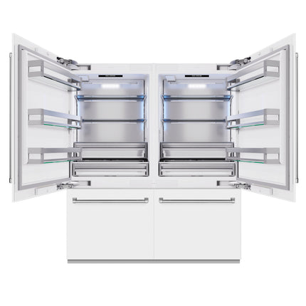 ZLINE 72 in. 39.6 cu. ft. French Door Built-In Bottom Freezer Refrigerator with Water Dispensers and Ice Makers in White Matte (RBIT-WM-72)