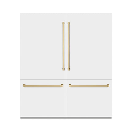 ZLINE Autograph Edition 72 in. 39.6 cu. ft. French Door Built-In Bottom Freezer Refrigerator with Water Dispensers and Ice Makers in White Matte and Champagne Bronze Accents (RBITZ-WM-72-CB)