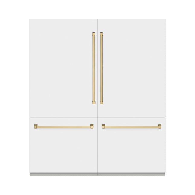 ZLINE Autograph Edition 72 in. 39.6 cu. ft. French Door Built-In Bottom Freezer Refrigerator with Water Dispensers and Ice Makers in White Matte and Champagne Bronze Accents (RBITZ-WM-72-CB)