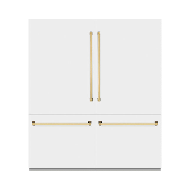ZLINE Autograph Edition 72 in. 39.6 cu. ft. French Door Built-In Bottom Freezer Refrigerator with Water Dispensers and Ice Makers in White Matte and Polished Gold Accents (RBITZ-WM-72-G)