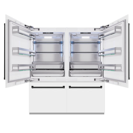 ZLINE Autograph Edition 72 in. 39.6 cu. ft. French Door Built-In Bottom Freezer Refrigerator with Water Dispensers and Ice Makers in White Matte and Matte Black Accents (RBITZ-WM-72-MB)