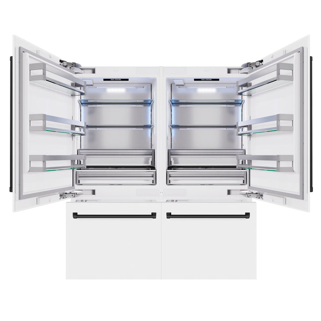 ZLINE Autograph Edition 72 in. 39.6 cu. ft. French Door Built-In Bottom Freezer Refrigerator with Water Dispensers and Ice Makers in White Matte and Matte Black Accents (RBITZ-WM-72-MB)