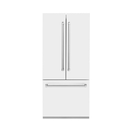 ZLINE 36 in. 19.6 cu. ft. French Door Built-In Bottom Freezer Refrigerator with Water Dispenser and Ice Maker in White Matte (RBIV-WM-36)