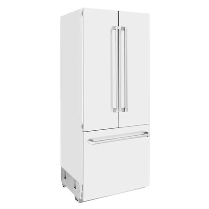 ZLINE 36 in. 19.6 cu. ft. French Door Built-In Bottom Freezer Refrigerator with Water Dispenser and Ice Maker in White Matte (RBIV-WM-36)