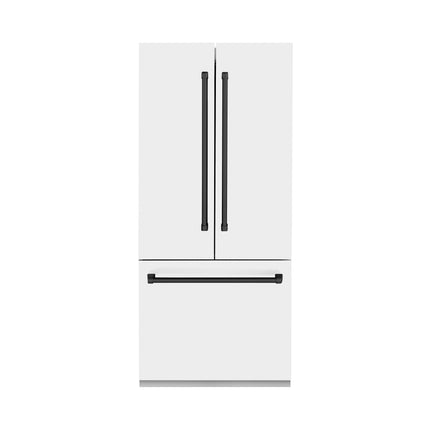 ZLINE Autograph Edition 36 in. 19.6 cu. ft. French Door Built-In Bottom Freezer Refrigerator with Water Dispenser and Ice Maker in White Matte with Matte Black Accents (RBIVZ-WM-36-MB)