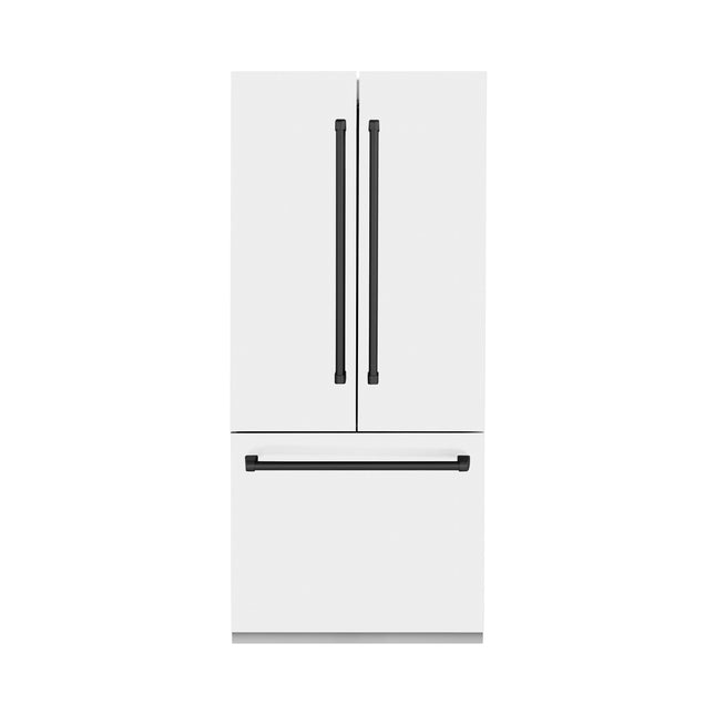 ZLINE Autograph Edition 36 in. 19.6 cu. ft. French Door Built-In Bottom Freezer Refrigerator with Water Dispenser and Ice Maker in White Matte with Matte Black Accents (RBIVZ-WM-36-MB)