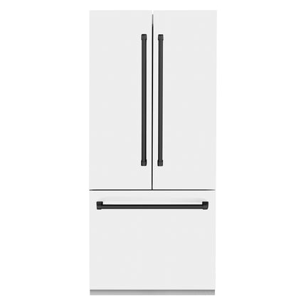 ZLINE Autograph Edition 36 in. 19.6 cu. ft. French Door Built-In Bottom Freezer Refrigerator with Water Dispenser and Ice Maker in White Matte with Matte Black Accents (RBIVZ-WM-36-MB)