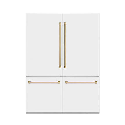 ZLINE Autograph Edition 60 in. 32.2 cu. ft. French Door Built-In Bottom Freezer Refrigerator with Water Dispenser and Ice Maker in White Matte with Champagne Bronze Accents (RBIVZ-WM-60-CB)