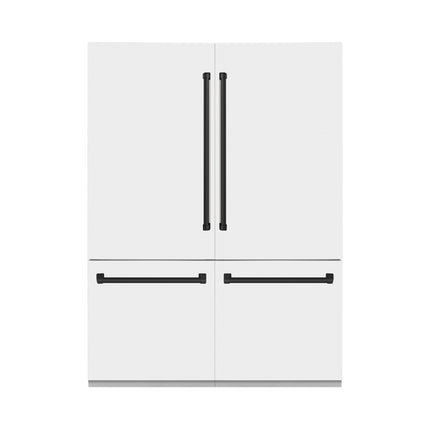 ZLINE Autograph Edition 60 in. 32.2 cu. ft. French Door Built-In Bottom Freezer Refrigerator with Water Dispenser and Ice Maker in White Matte with Matte Black Accents (RBIVZ-WM-60-MB)
